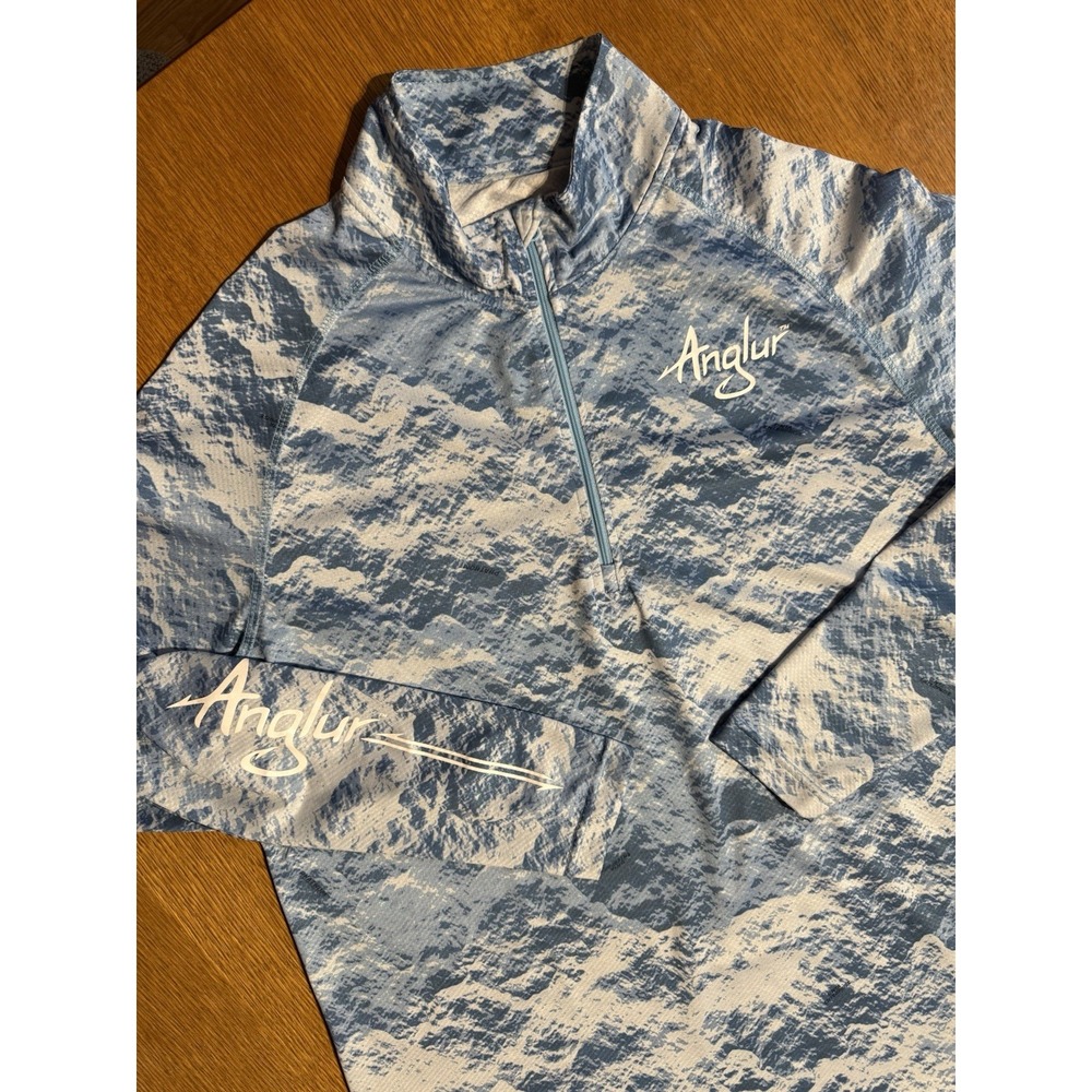 Anglur Performance 1/4 Zip Pullover M‎ Blue Camo Fishing Outdoor Shirt